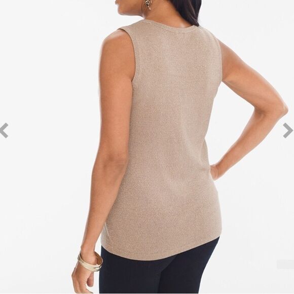 Chico's Gold Sparkly Sweater Tank Top Size 2 L Casual Fall Lurex Sweater - Picture 2 of 12